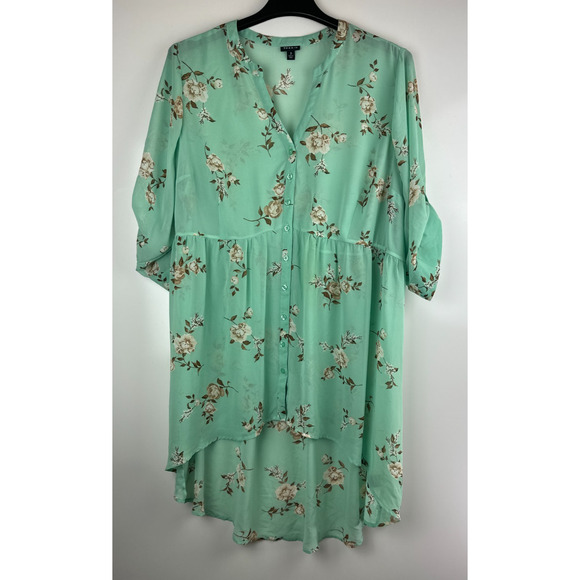 Torrid Lexie Floral Sheer Chiffon Babydoll Tunic Top Mint Green Plus Size 3X - Picture 11 of 12